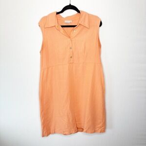 Match Womens Size 16 Peach Linen Cotton Sleeveless Collared Shift Dress Made USA